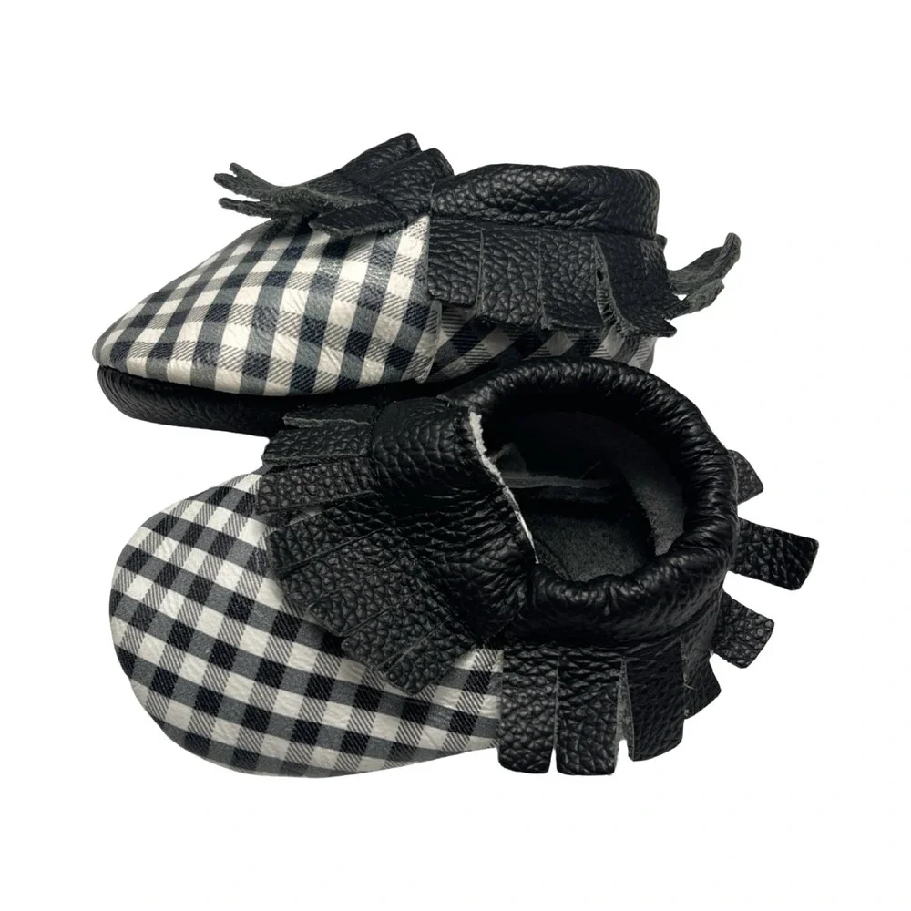 BirdRock Baby Moccasin Shoes US 3 Black White Leather Style Fall Halloween